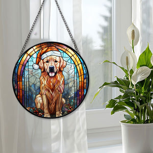 Christmas Dog Stained Glass Suncatcher | Unique Holiday Gift for Dog Lovers | Golden Retriever