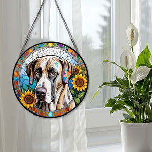 Great Dane Stained Glass Suncatcher, Great Dane Sunflower Suncatcher for Windows Stained Glass