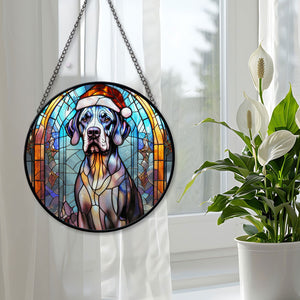 Christmas Dog Stained Glass Suncatcher | Unique Holiday Gift for Dog Lovers | Great Dane