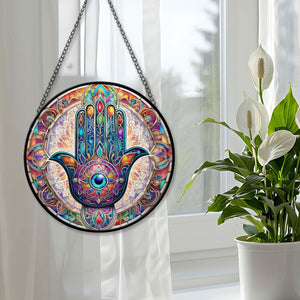 Hamsa Hand Stained Glass Suncatcher, Hamsa Hand Suncatcher for Windows Stained Glass