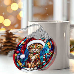 Christmas Cat Stained Glass Ornament | Unique Holiday Gift for Cat Lovers | Havana Brown