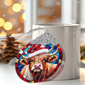 Highland Cow Stained Glass Christmas Glass Ornament, Elegant Holiday Décor for Your Tree, Glass Ornament christmas 2024