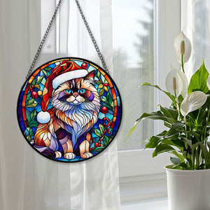 Christmas Cat Stained Glass Suncatcher | Unique Holiday Gift for Cat Lovers | Himalayan Cat