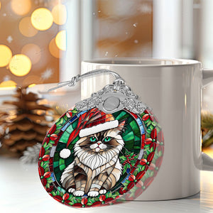 Christmas Cat Stained Glass Ornament | Unique Holiday Gift for Cat Lovers | Himalayan