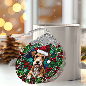 Christmas Dog Stained Glass Ornament | Unique Holiday Gift for Dog Lovers | Irish Terrier