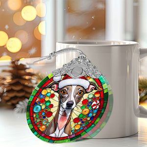 Christmas Dog Stained Glass Ornament | Unique Holiday Gift for Dog Lovers | Italian Greyhound