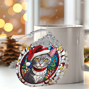 Christmas Cat Stained Glass Ornament | Unique Holiday Gift for Cat Lovers | Korat