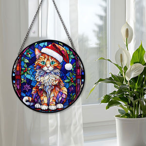 Christmas Cat Stained Glass Suncatcher | Unique Holiday Gift for Cat Lovers | LaPerm Cat