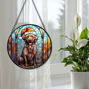 Christmas Dog Stained Glass Suncatcher | Unique Holiday Gift for Dog Lovers | Labrador Retriever