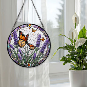 Lavender Monarch Butterfly Stained Glass Suncatcher, Lavender Monarch Butterfly Suncatcher for Windows Stained Glass