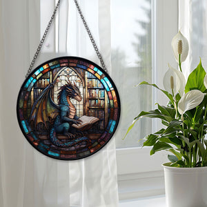 Magical dragon Stained Glass Suncatcher, Magical dragon Suncatcher for Windows Stained Glass