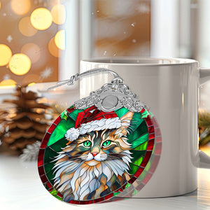 Christmas Cat Stained Glass Ornament | Unique Holiday Gift for Cat Lovers | Maine Coon