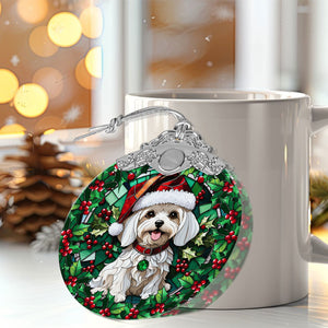 Christmas Dog Stained Glass Ornament | Unique Holiday Gift for Dog Lovers | Maltese