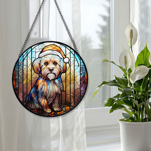 Christmas Dog Stained Glass Suncatcher | Unique Holiday Gift for Dog Lovers | Maltese