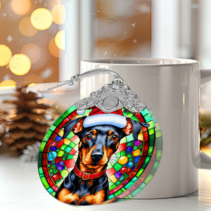 Christmas Dog Stained Glass Ornament | Unique Holiday Gift for Dog Lovers | Manchester Terrier