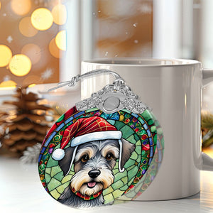 Christmas Dog Stained Glass Ornament | Unique Holiday Gift for Dog Lovers | Miniature Schnauzer