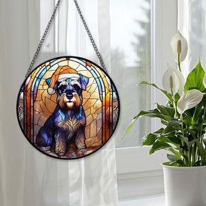 Christmas Dog Stained Glass Suncatcher | Unique Holiday Gift for Dog Lovers | Miniature Schnauzer