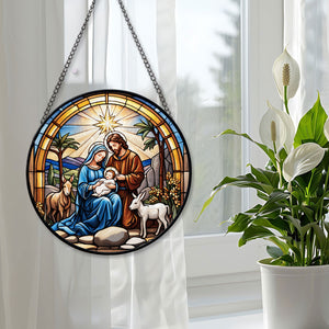 Nativity Scene Stained Glass Suncatcher, Nativity Scene Suncatcher for Windows Stained Glass A02