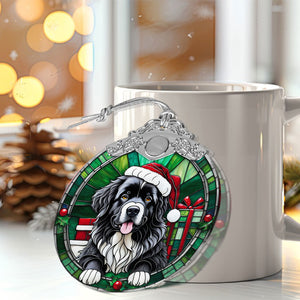 Christmas Dog Stained Glass Ornament | Unique Holiday Gift for Dog Lovers | Newfoundland