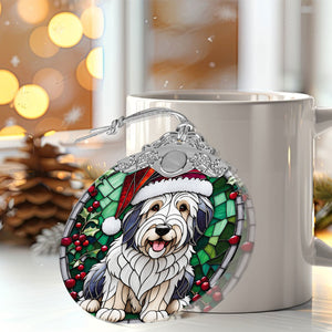 Christmas Dog Stained Glass Ornament | Unique Holiday Gift for Dog Lovers | Old English Sheepdog