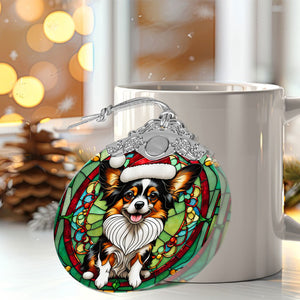 Christmas Dog Stained Glass Ornament | Unique Holiday Gift for Dog Lovers | Papillon