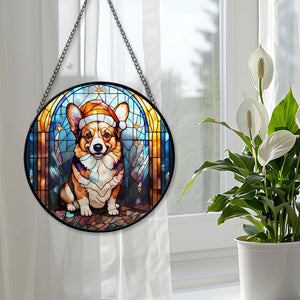 Christmas Dog Stained Glass Suncatcher | Unique Holiday Gift for Dog Lovers | Pembroke Welsh Corgi