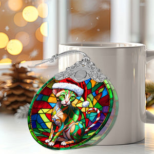 Christmas Cat Stained Glass Ornament | Unique Holiday Gift for Cat Lovers | Peterbald