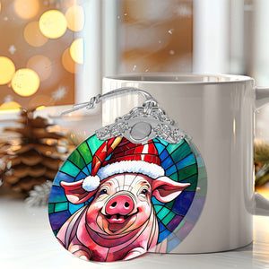 Pig Stained Glass Christmas Glass Ornament, Elegant Holiday Décor for Your Tree, Glass Ornament christmas 2024