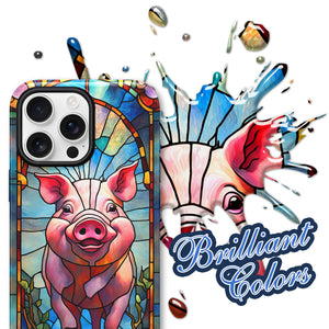 Pig Stained Glass for iPhone 16 Pro Max Case, Pig iPhone 16 Pro Max Case, Pig Phone case, Stained Glass Phone Case