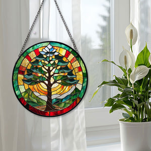 Pine Tree Stained Glass Suncatcher, Pine Tree Suncatcher for Windows Stained Glass