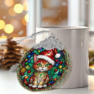 Christmas Cat Stained Glass Ornament | Unique Holiday Gift for Cat Lovers | Pixie-bob