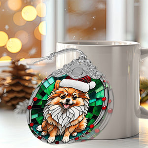 Christmas Dog Stained Glass Ornament | Unique Holiday Gift for Dog Lovers | Pomeranian