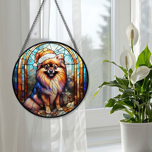 Christmas Dog Stained Glass Suncatcher | Unique Holiday Gift for Dog Lovers | Pomeranian