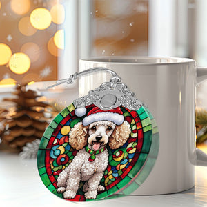 Christmas Dog Stained Glass Ornament | Unique Holiday Gift for Dog Lovers | Poodle