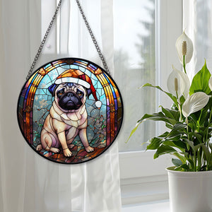 Christmas Dog Stained Glass Suncatcher | Unique Holiday Gift for Dog Lovers | Pug