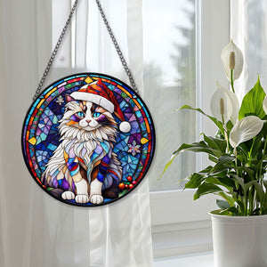 Christmas Cat Stained Glass Suncatcher | Unique Holiday Gift for Cat Lovers | Ragdoll Cat