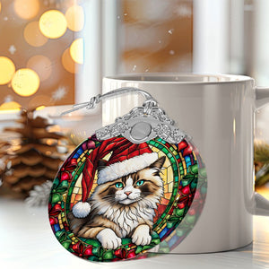 Christmas Cat Stained Glass Ornament | Unique Holiday Gift for Cat Lovers | Ragdoll