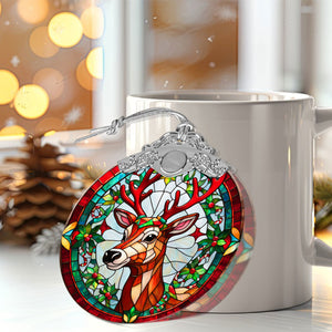 Reindeer Stained Glass Christmas Glass Ornament, Elegant Holiday Décor for Your Tree, Glass Ornament christmas 2024