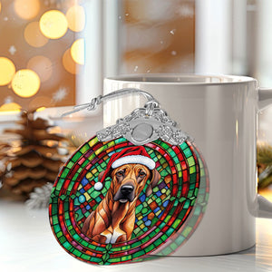 Christmas Dog Stained Glass Ornament | Unique Holiday Gift for Dog Lovers | Rhodesian Ridgeback