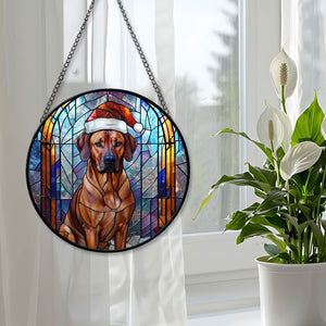 Christmas Dog Stained Glass Suncatcher | Unique Holiday Gift for Dog Lovers | Rhodesian Ridgeback