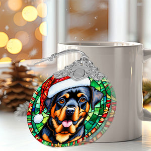 Christmas Dog Stained Glass Ornament | Unique Holiday Gift for Dog Lovers | Rottweiler