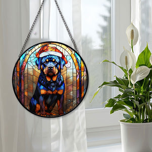 Christmas Dog Stained Glass Suncatcher | Unique Holiday Gift for Dog Lovers | Rottweiler