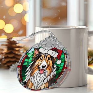 Christmas Dog Stained Glass Ornament | Unique Holiday Gift for Dog Lovers | Rough Collie