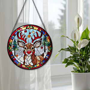 Rudolph Stained Glass Suncatcher, Rudolph Suncatcher for Windows Stained Glass