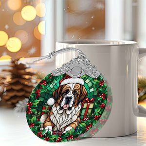 Christmas Dog Stained Glass Ornament | Unique Holiday Gift for Dog Lovers | Saint Bernard