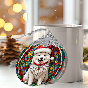 Christmas Dog Stained Glass Ornament | Unique Holiday Gift for Dog Lovers | Samoyed