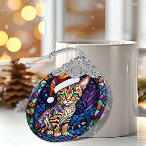 Christmas Cat Stained Glass Ornament | Unique Holiday Gift for Cat Lovers | Savannah