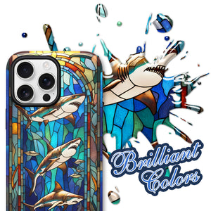 Shark Stained Glass for iPhone 16 Pro Max Case, Shark iPhone 16 Pro Max Case, Shark Phone case, Stained Glass Phone Case