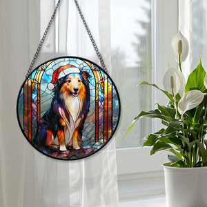 Christmas Dog Stained Glass Suncatcher | Unique Holiday Gift for Dog Lovers | Shetland Sheepdog