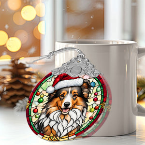 Christmas Dog Stained Glass Ornament | Unique Holiday Gift for Dog Lovers | Shetland Sheepdog